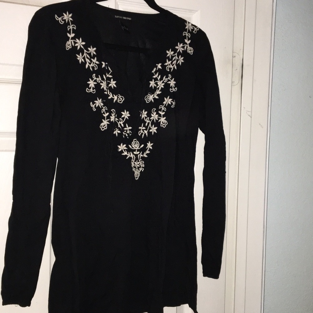 Lucky brand cotton tunic coverup embroidered s